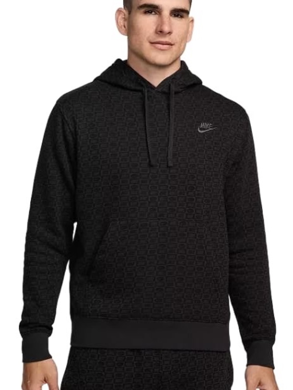 Nike Black Textured Pullover Hoodie with Subtle Logo